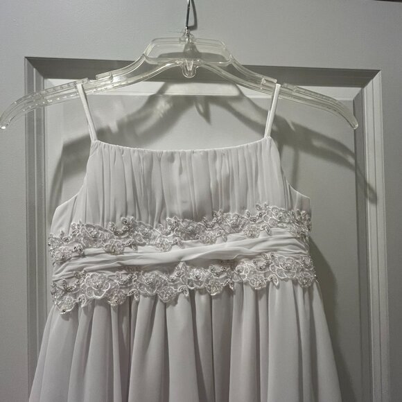 David's Bridal Spaghetti Strap Chiffon Baby Doll Flower Girl Dress with Jacket - Picture 3 of 11